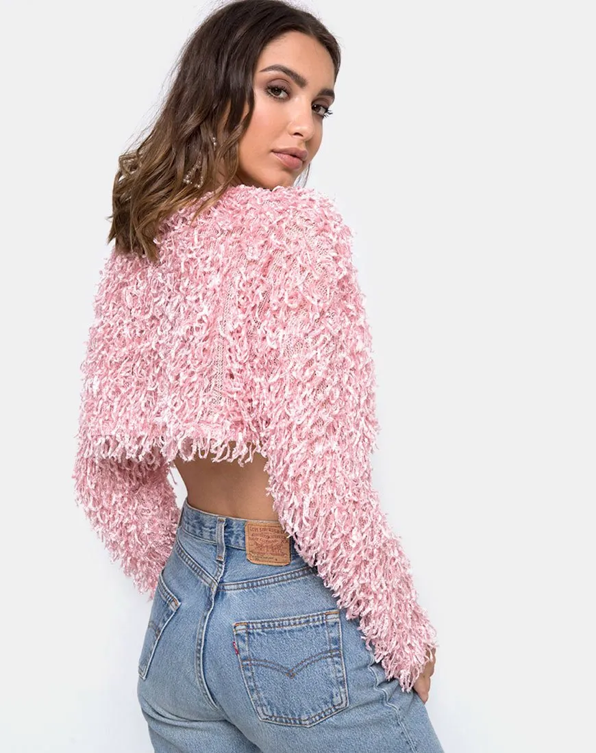 Diabla Crop Jumper in Shaggy Knit Sugar Pink