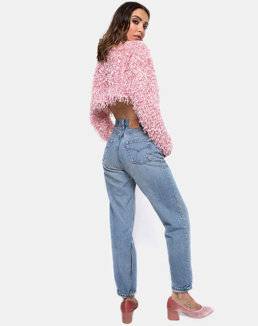 Diabla Crop Jumper in Shaggy Knit Sugar Pink