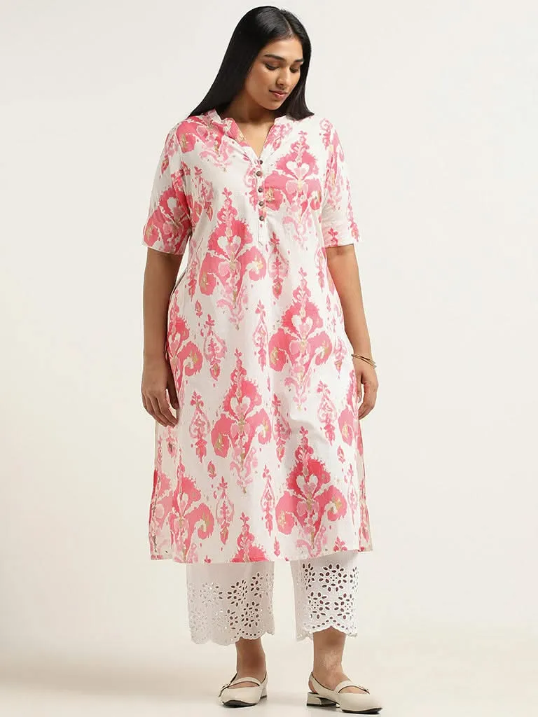 Diza White Ikat Printed Cotton Kurta