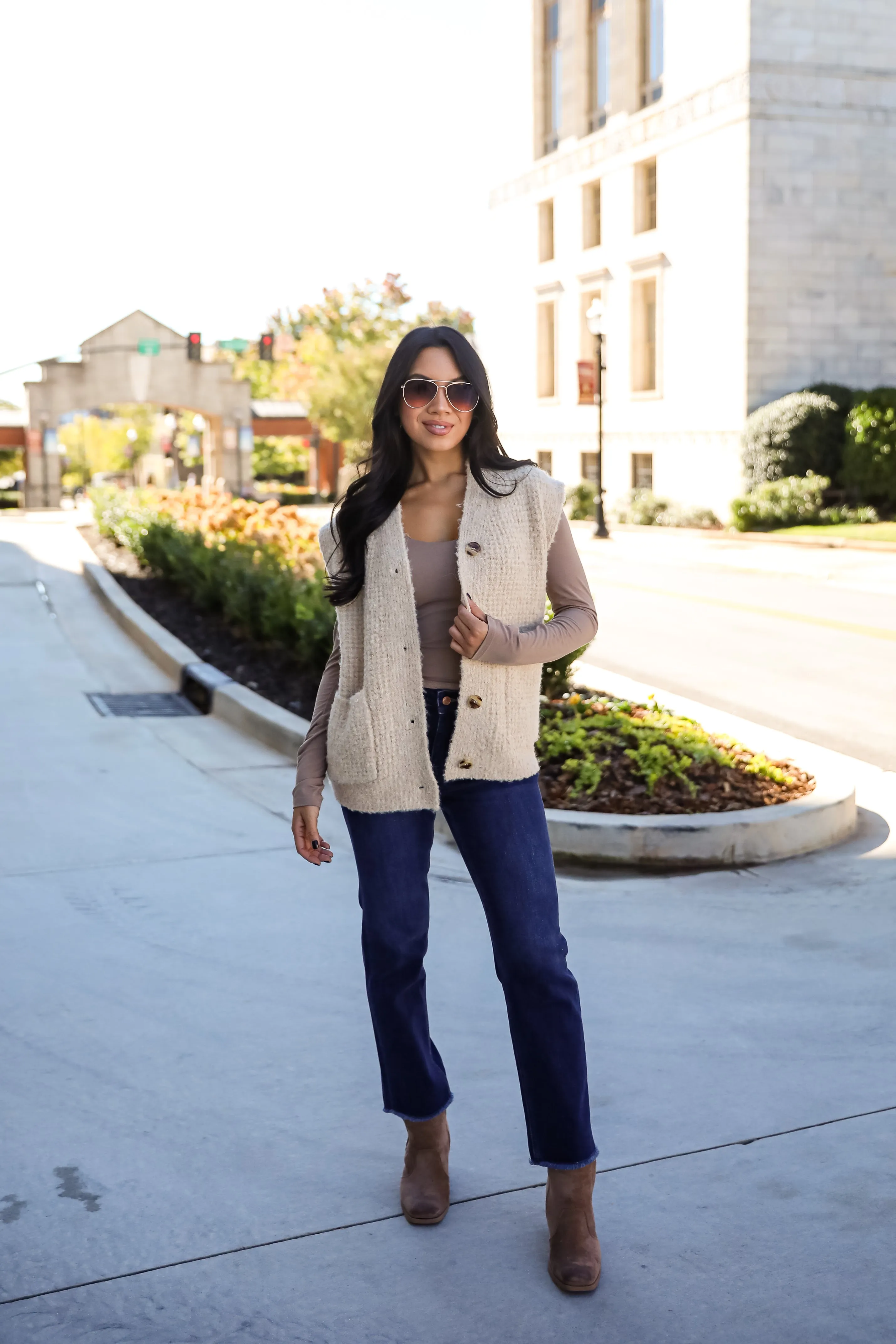 Elevated Comfort Oatmeal Fuzzy Knit Sweater Vest