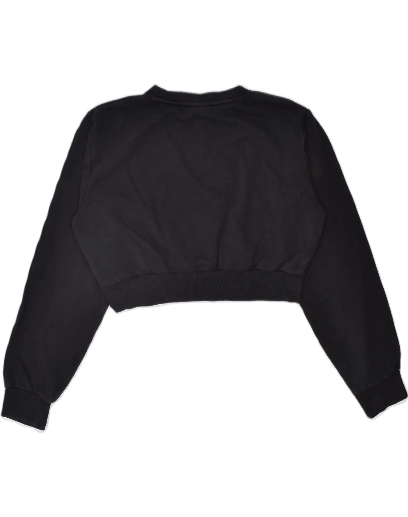 ELLESSE Womens Oversized Crop Sweatshirt Jumper UK 12 Medium Black Cotton