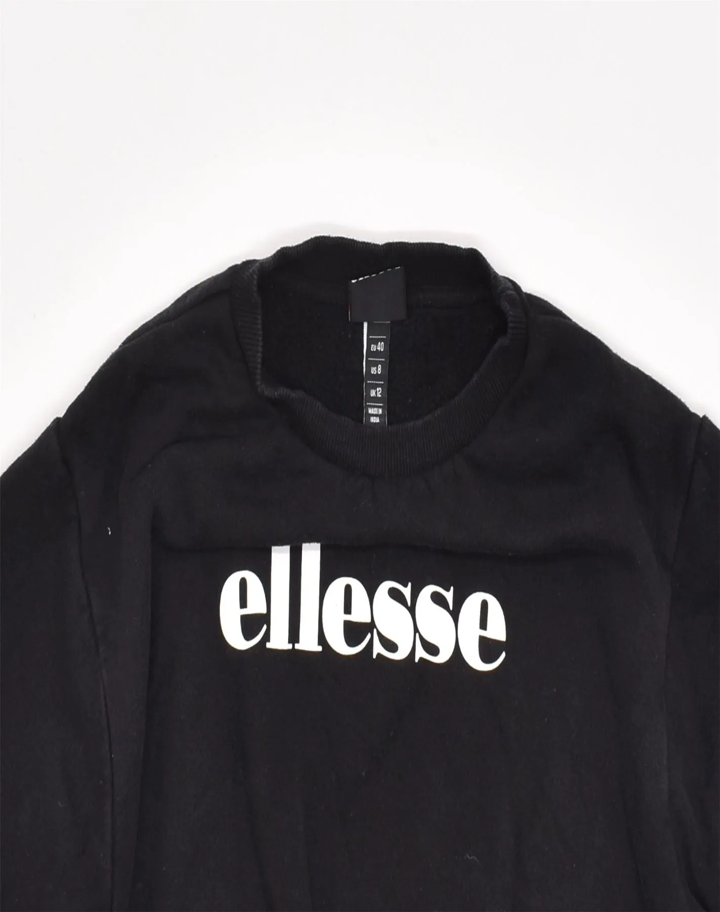 ELLESSE Womens Oversized Crop Sweatshirt Jumper UK 12 Medium Black Cotton