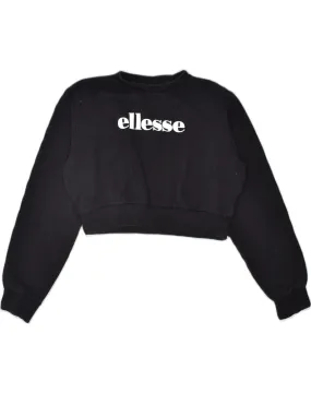 ELLESSE Womens Oversized Crop Sweatshirt Jumper UK 12 Medium Black Cotton