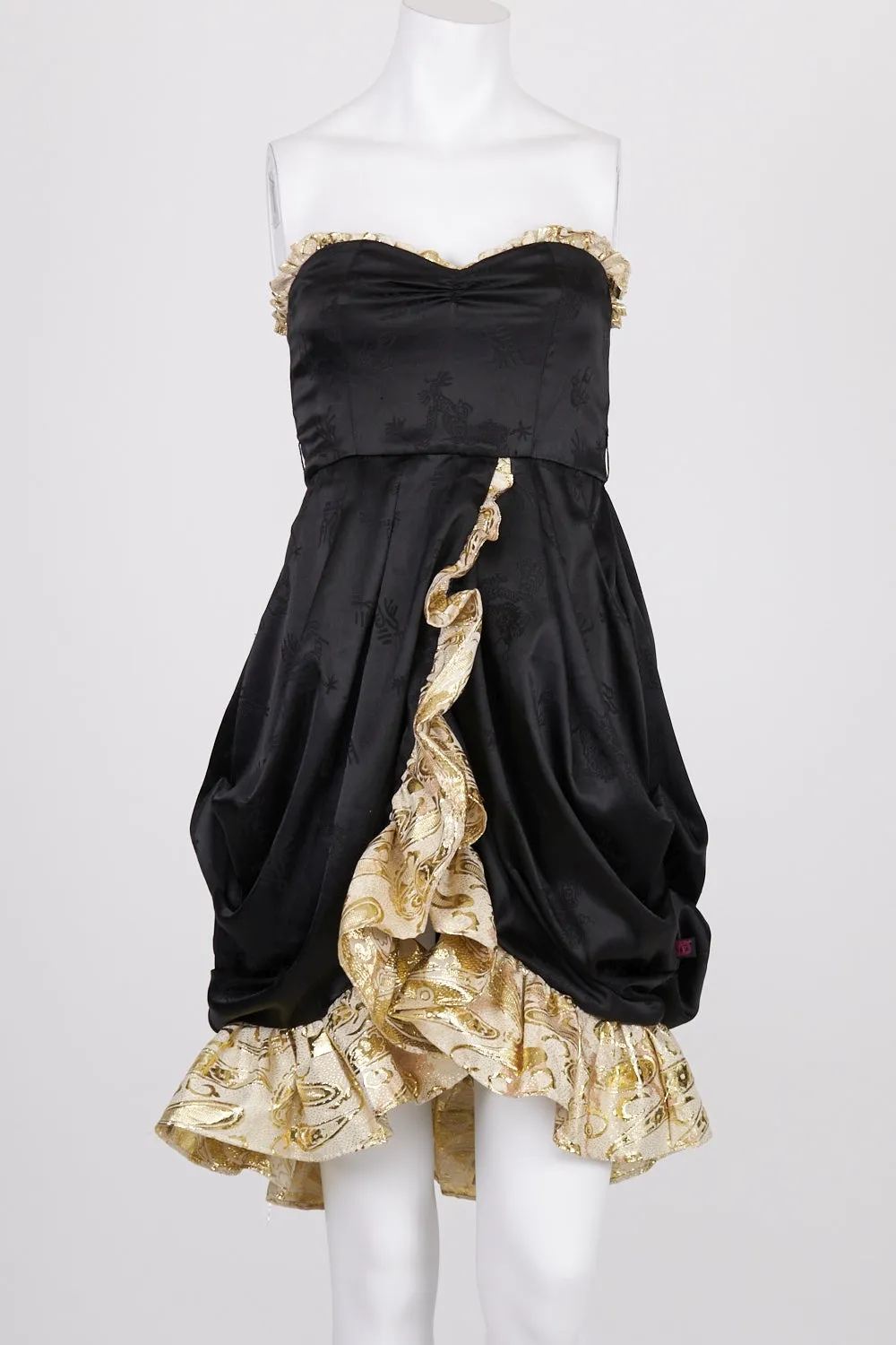 Emanuella Y Black And Gold Strapless Dress S