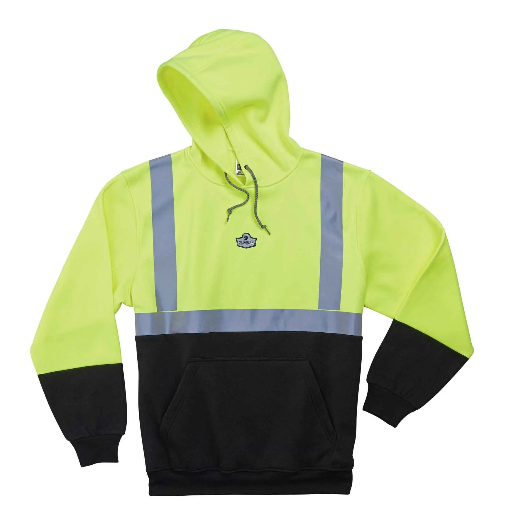 Ergodyne 21682 GloWear 8293 Type R Class 2 Black Front Hooded Sweatshirt, Small, HV Lime