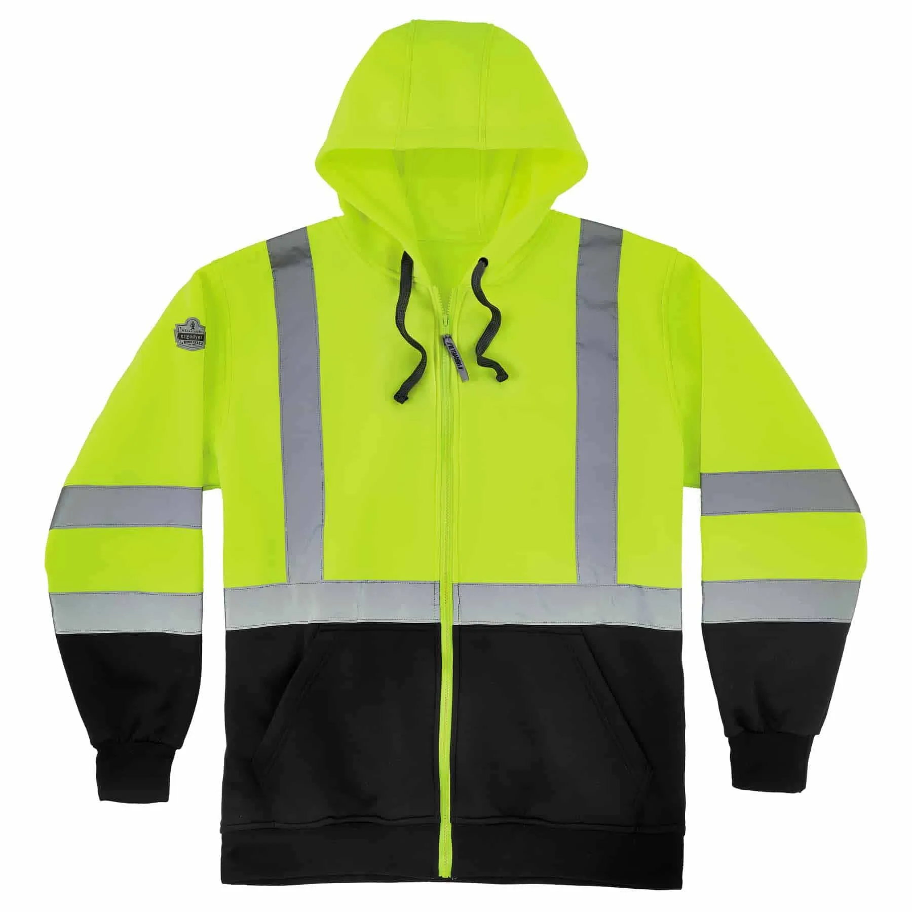 Ergodyne 21847 8372 3XL Lime Class 3 Hooded Sweatshirt Black Bottom - Zipper