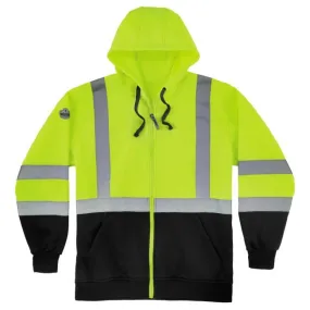 Ergodyne GloWear 8372 Type R Class 3 Zip-Up Hi-Vis Hooded Sweatshirt - Lime