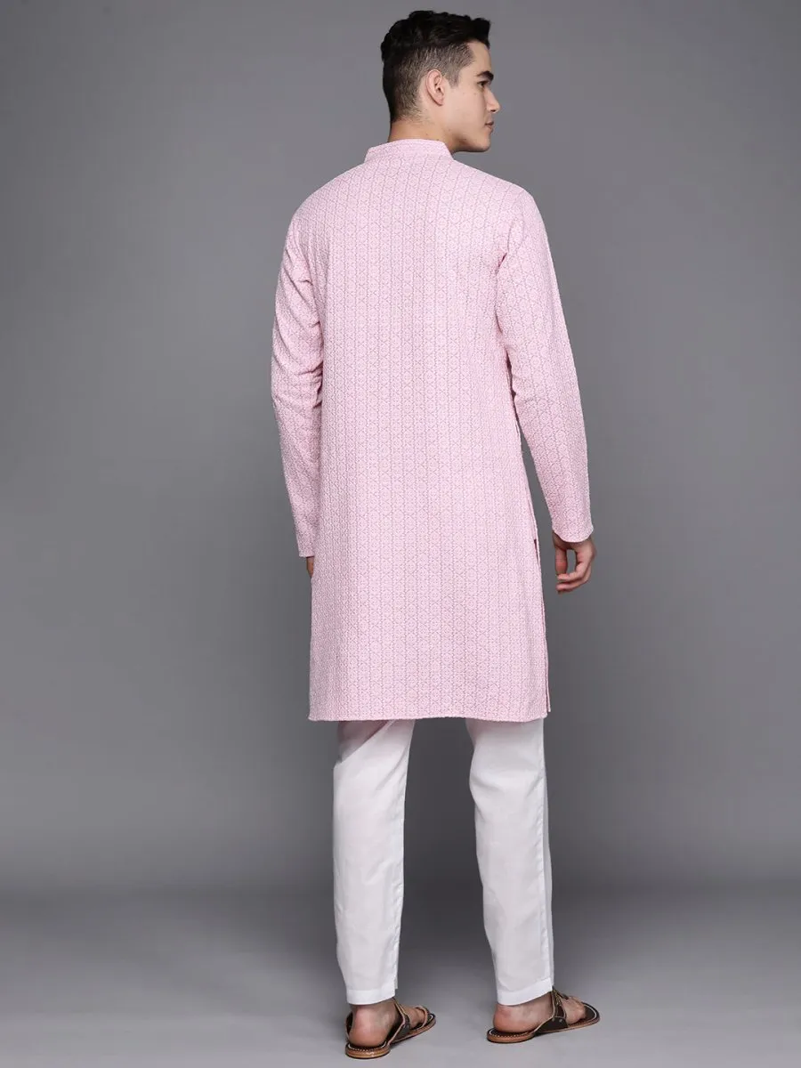 Ethnic Motifs Embroidered Chikankari Pure Cotton Kurta with Trousers