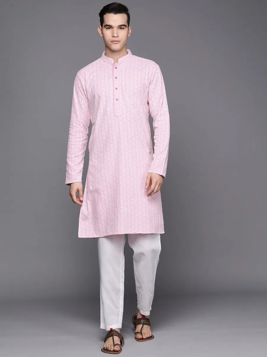 Ethnic Motifs Embroidered Chikankari Pure Cotton Kurta with Trousers