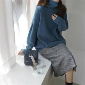 European And American Turtleneck Cashmere Sweater Women's Thickened Sweater Loose Pullover Lazy Knitted Plus Size Bottoming Shirt