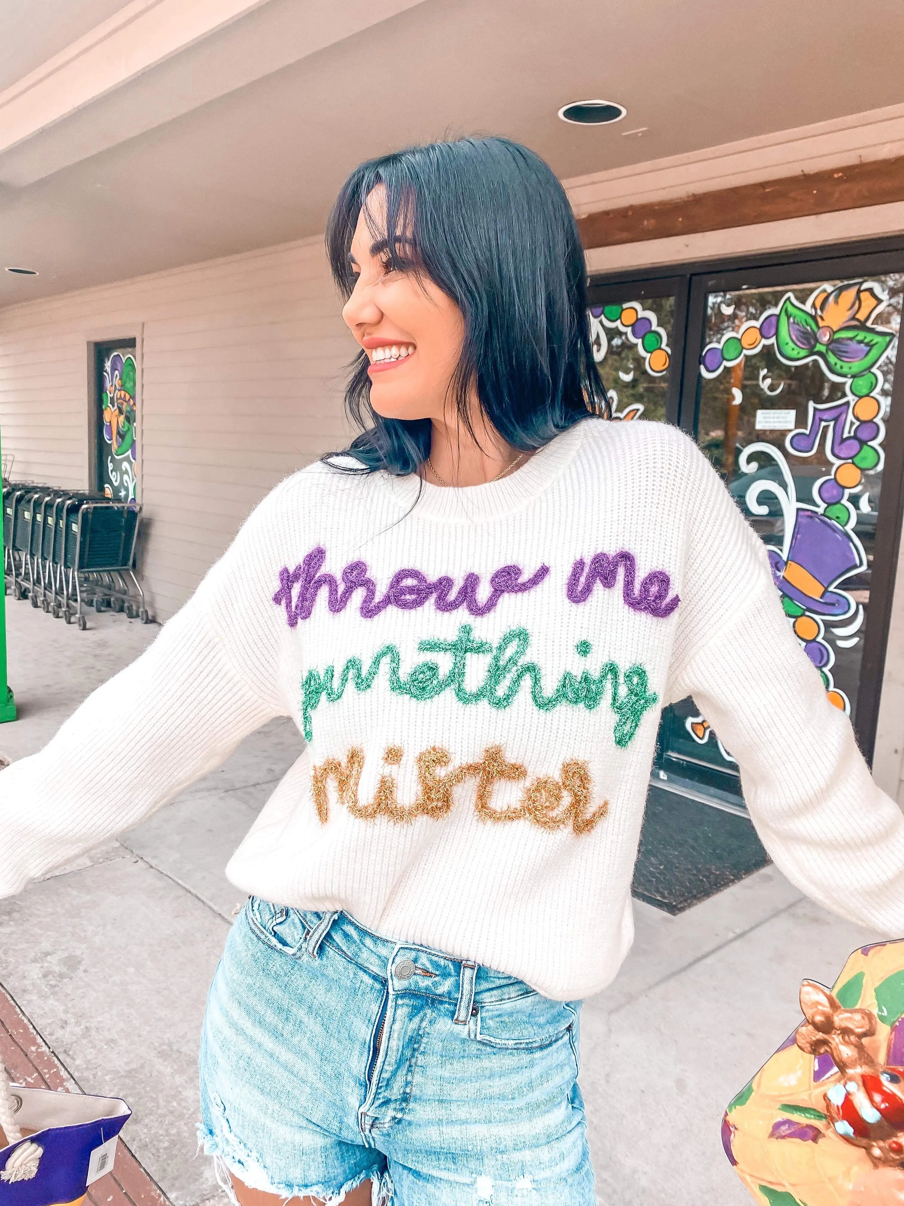 Exclusive White Throw Me Something Mister  Sweater