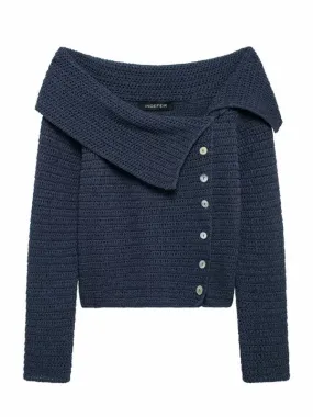 Fall Shoulder-Baring Top Navy Cropped Knitwear