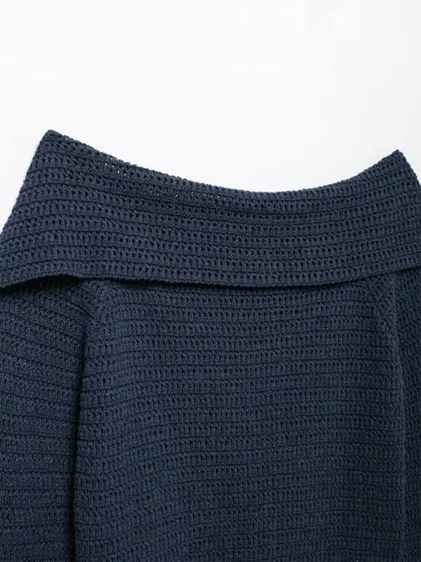 Fall Shoulder-Baring Top Navy Cropped Knitwear