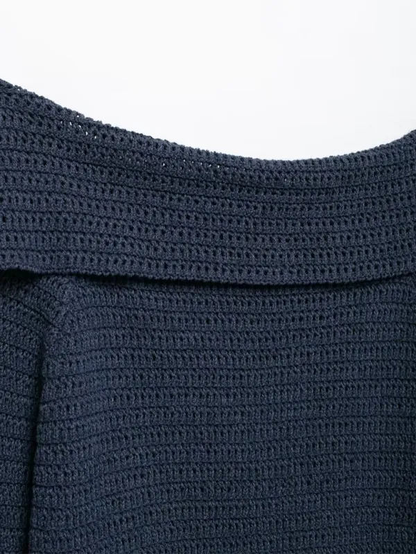 Fall Shoulder-Baring Top Navy Cropped Knitwear