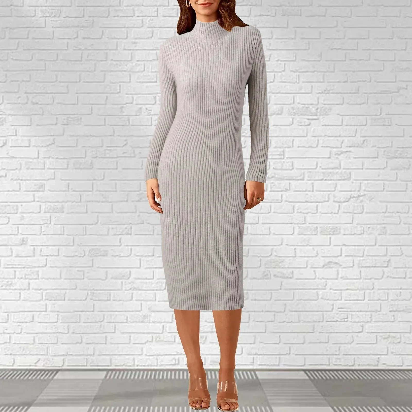 Fashion Sexy Party Knit Style Long Sleeve Turtleneck Winter Maxi Work Wear Office Casual New Dress