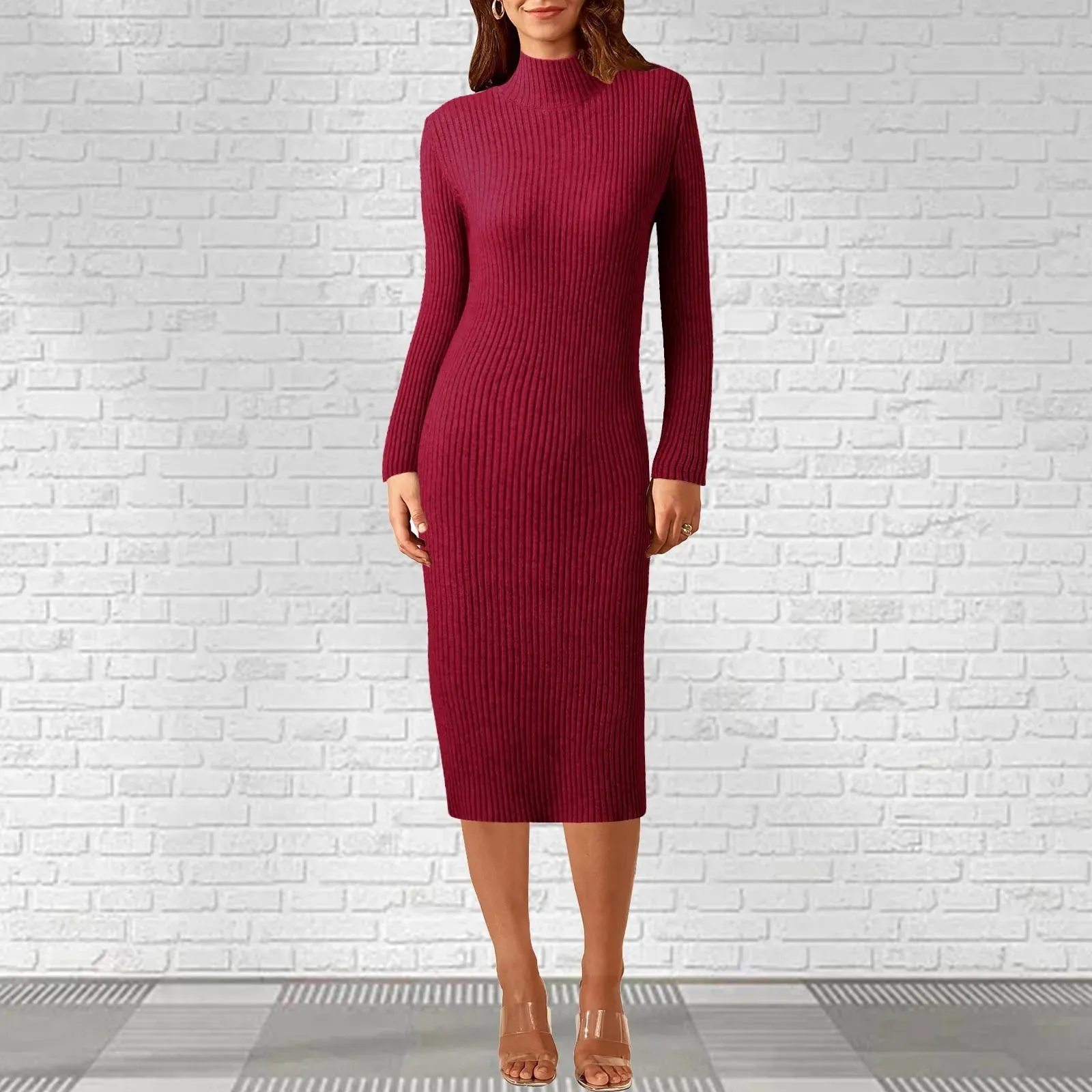 Fashion Sexy Party Knit Style Long Sleeve Turtleneck Winter Maxi Work Wear Office Casual New Dress