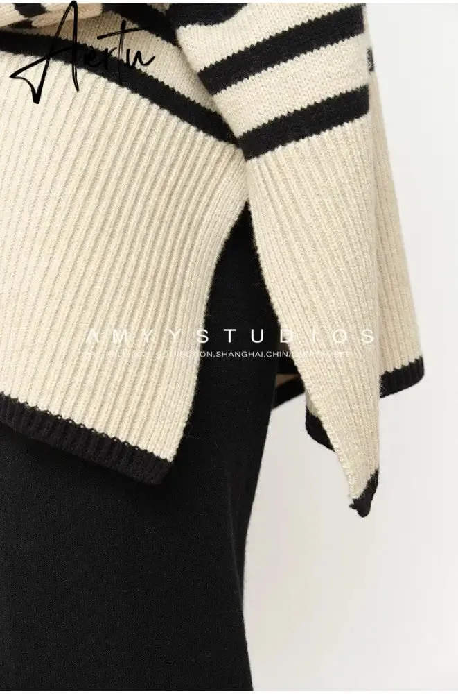 Fashion Tops Women Striped High Collar Sweater New Autumn Winter Loose Design Knitted Pullover Oversized Sweater  Jumper