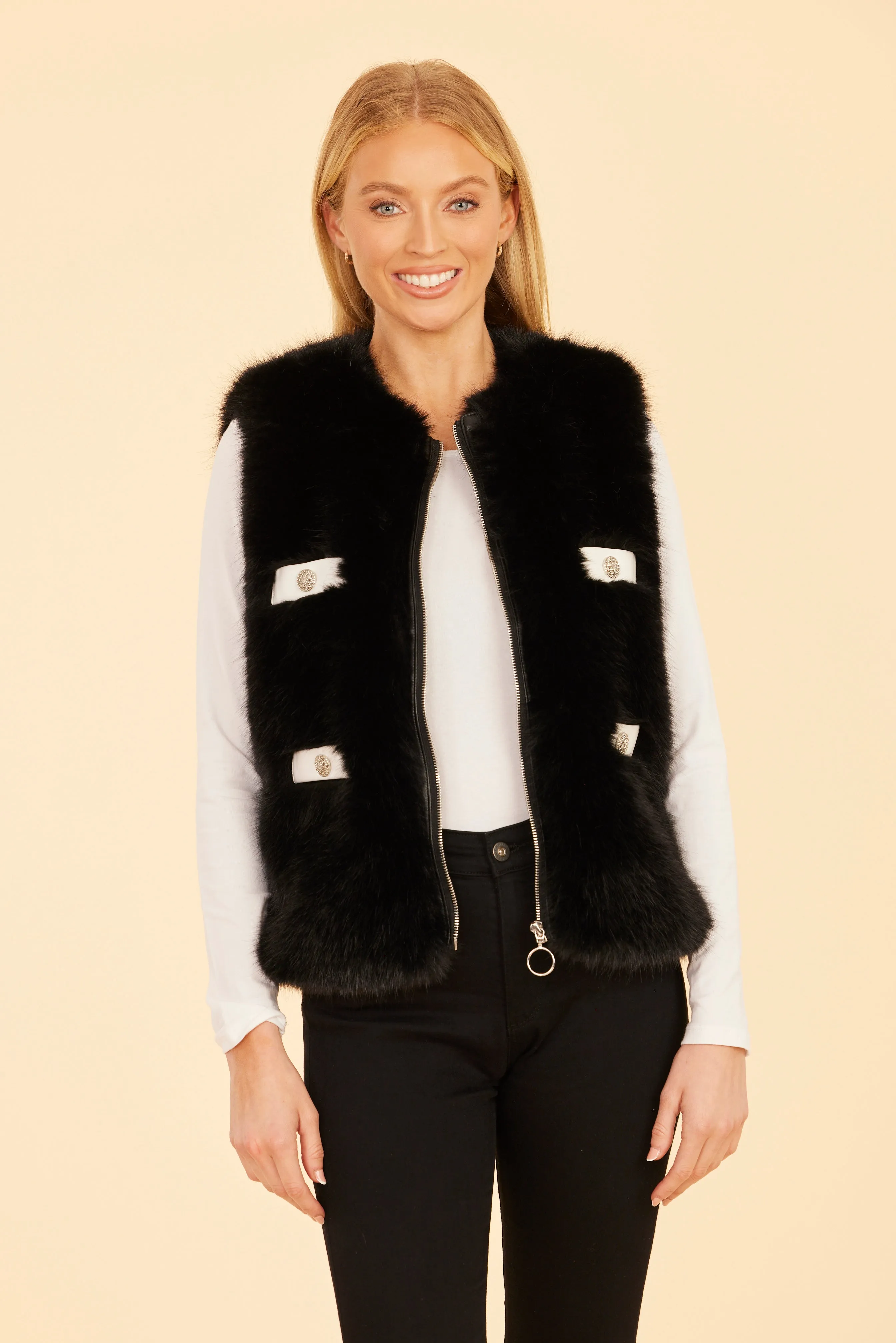 Faux Fur Lux Vegan Leather Trimmed Vest