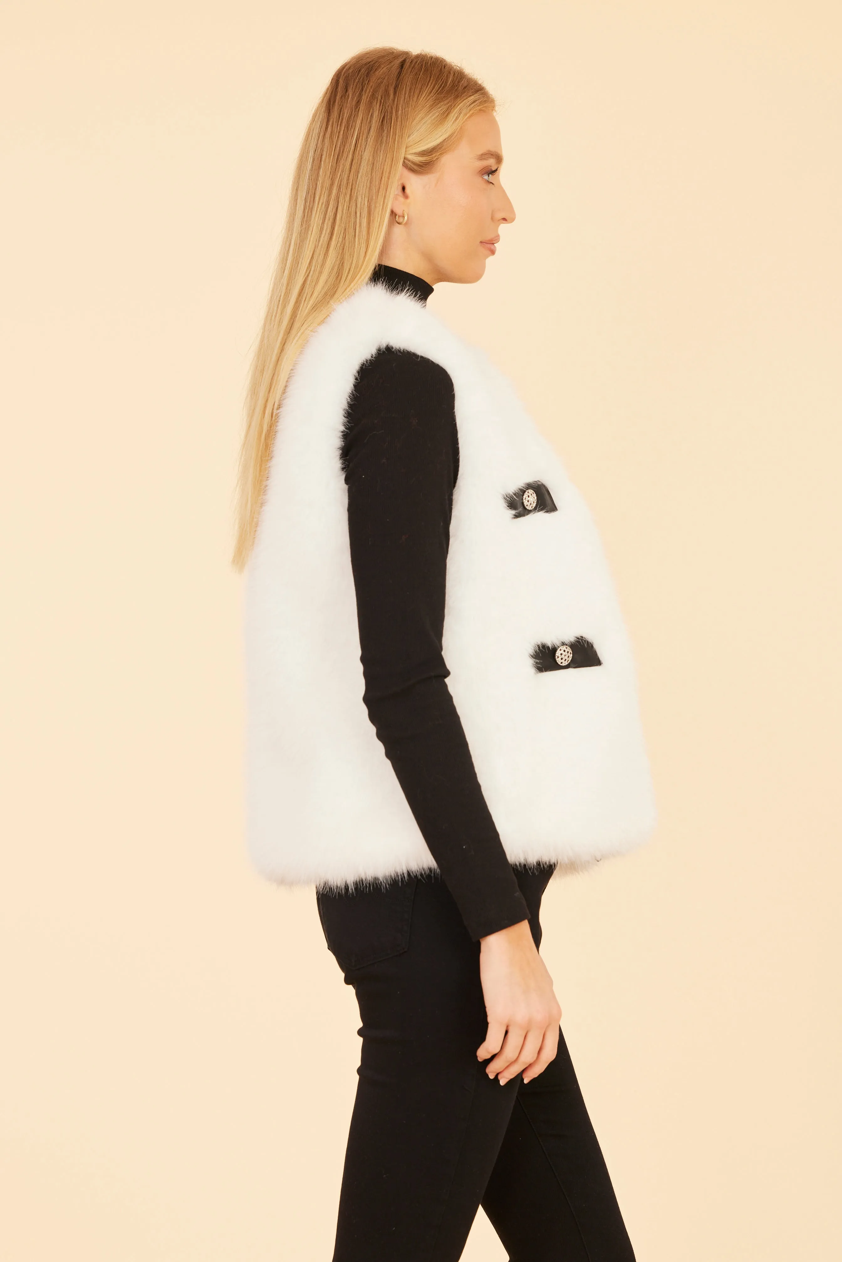 Faux Fur Lux Vegan Leather Trimmed Vest