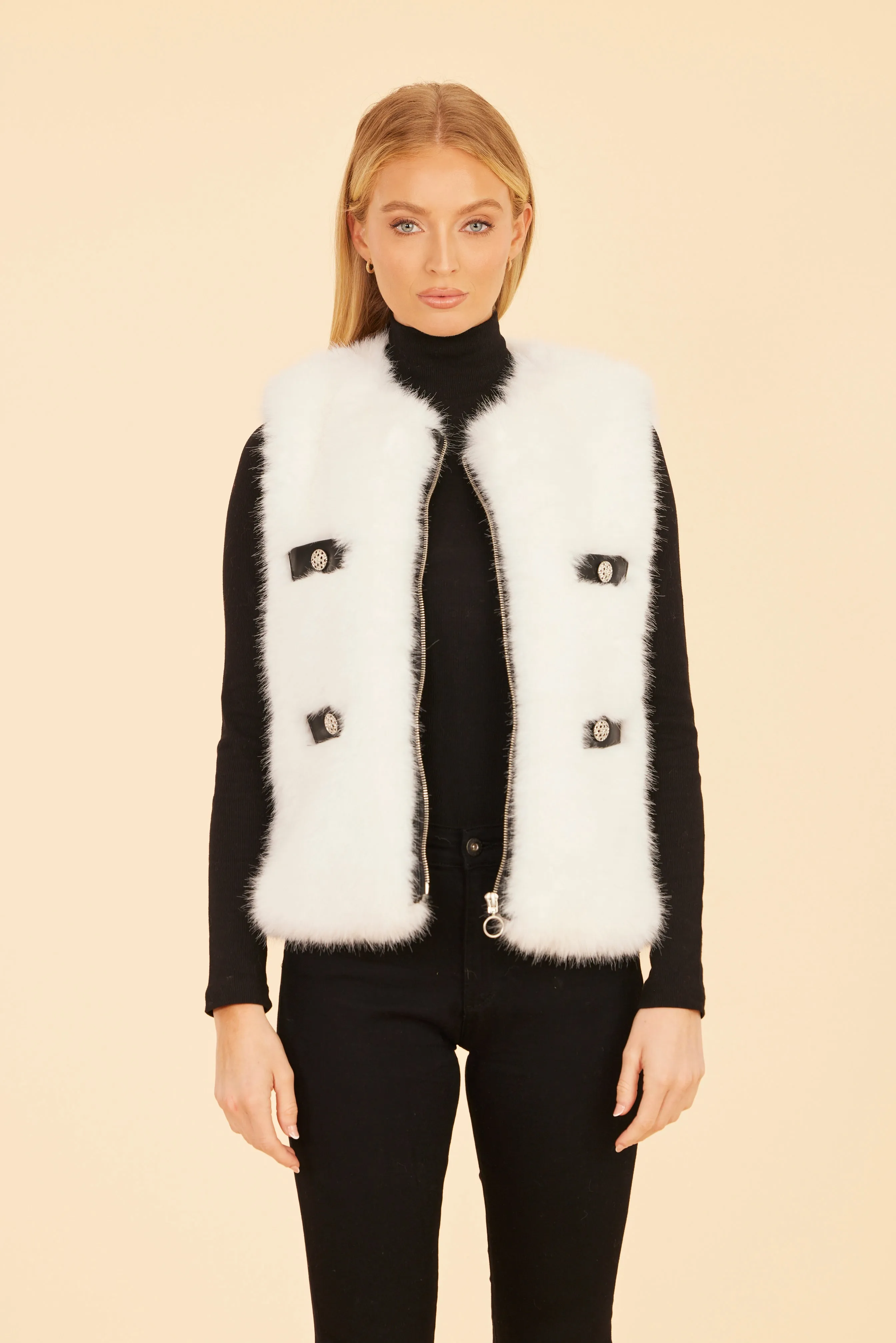 Faux Fur Lux Vegan Leather Trimmed Vest