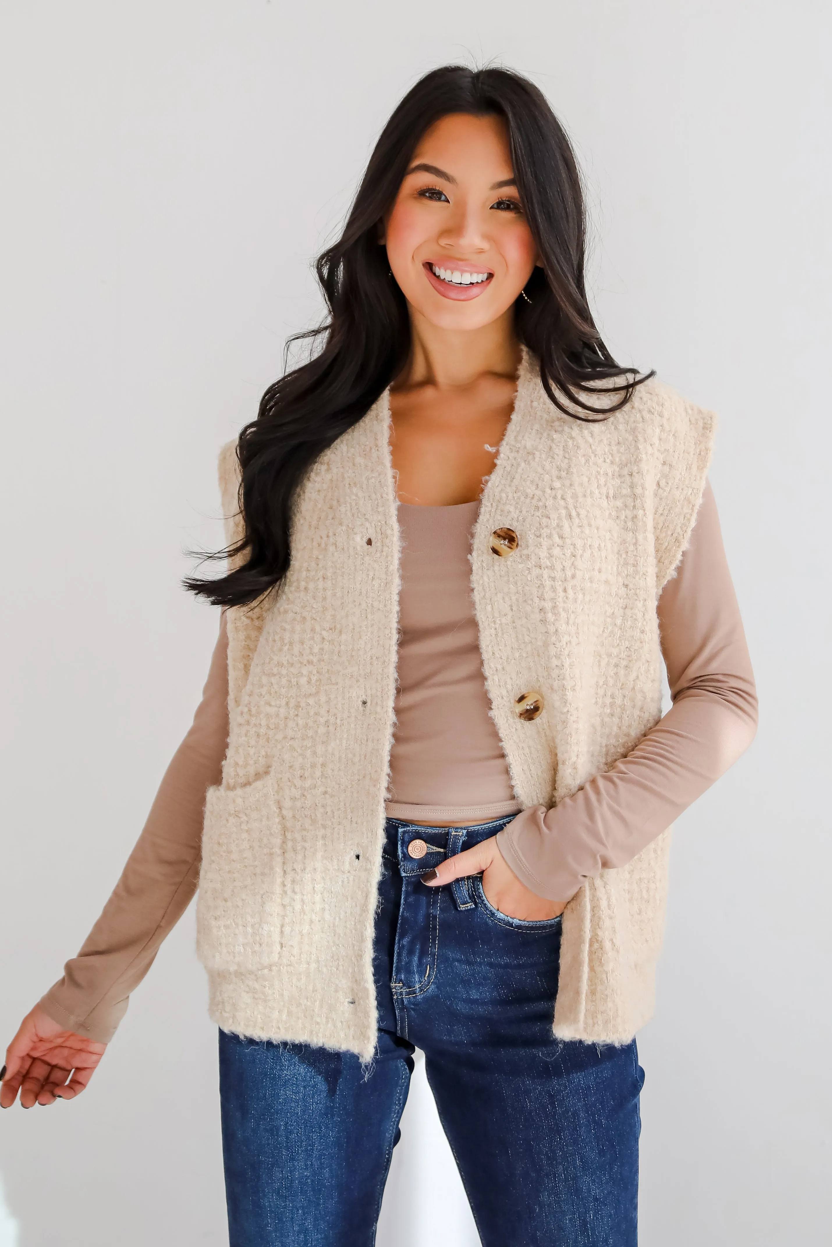 FINAL SALE - Elevated Comfort Oatmeal Fuzzy Knit Sweater Vest