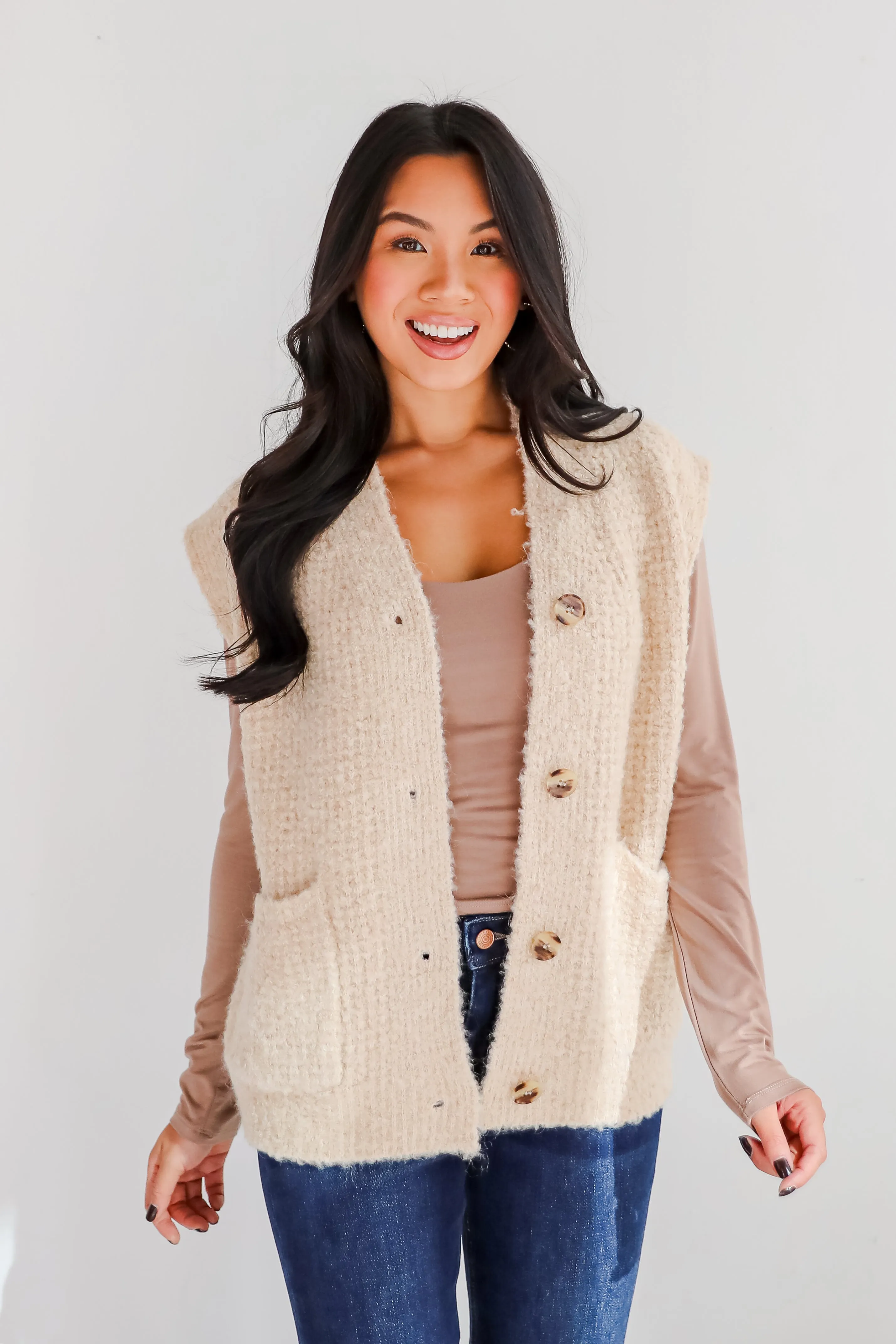 FINAL SALE - Elevated Comfort Oatmeal Fuzzy Knit Sweater Vest