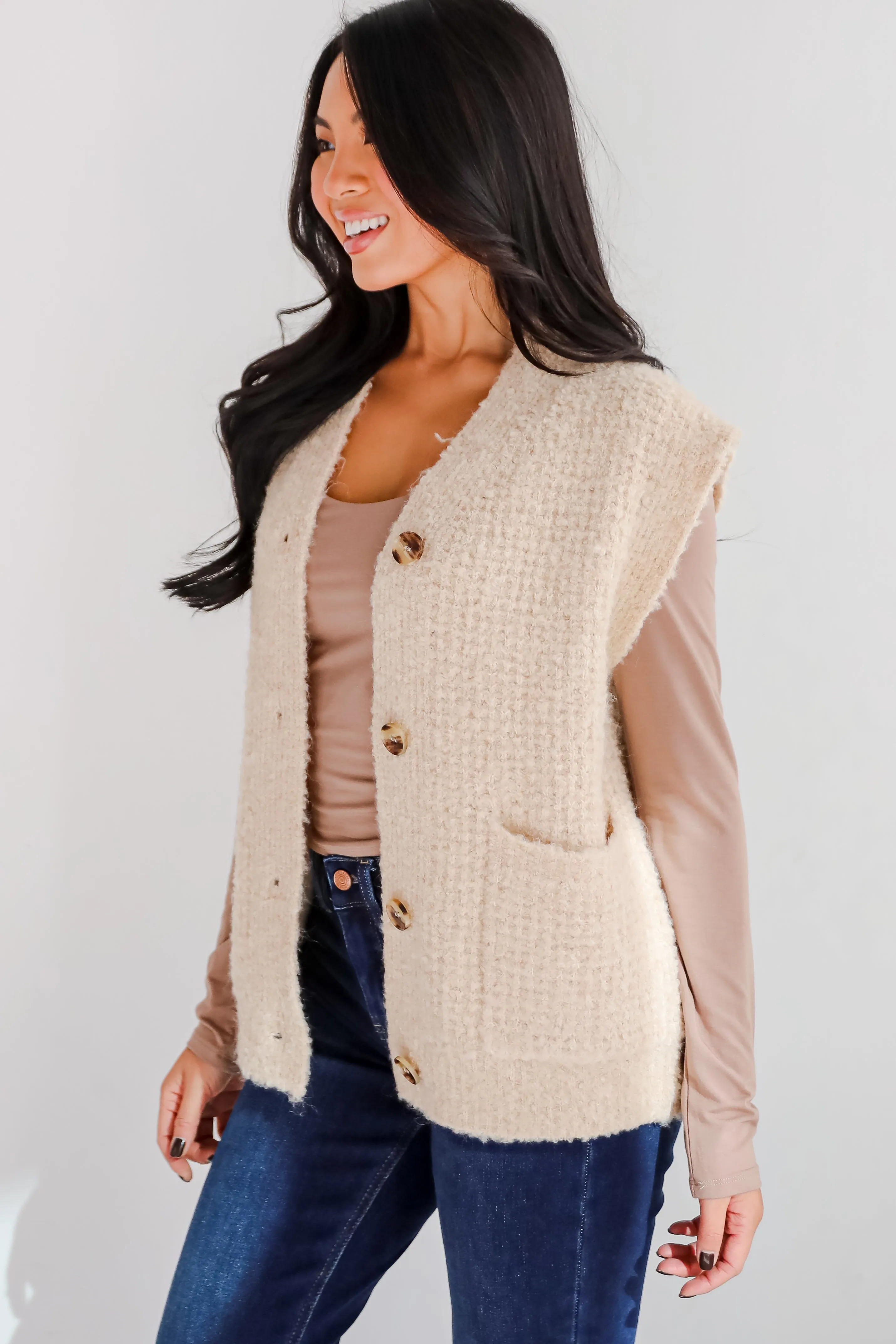 FINAL SALE - Elevated Comfort Oatmeal Fuzzy Knit Sweater Vest