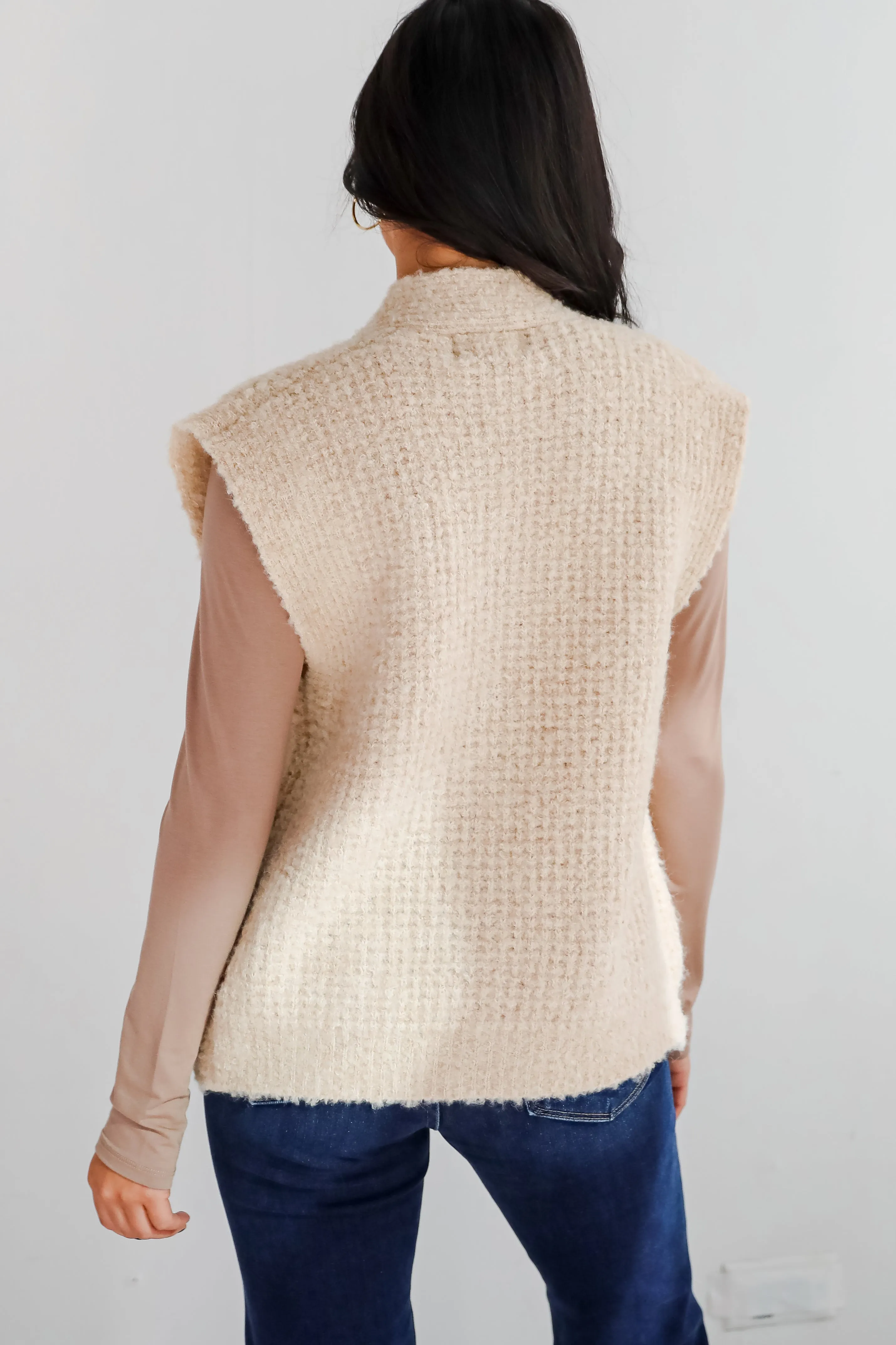 FINAL SALE - Elevated Comfort Oatmeal Fuzzy Knit Sweater Vest