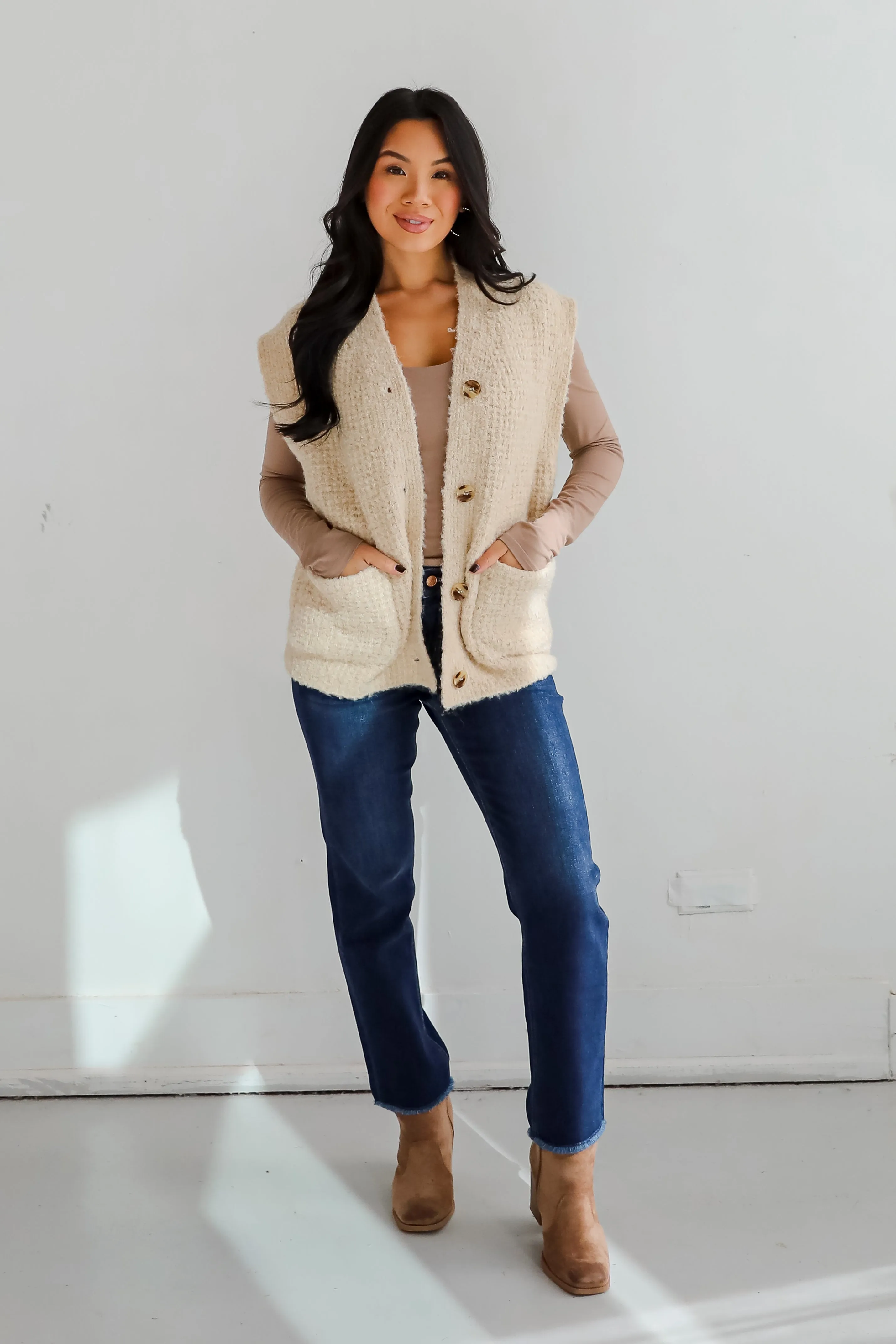 FINAL SALE - Elevated Comfort Oatmeal Fuzzy Knit Sweater Vest