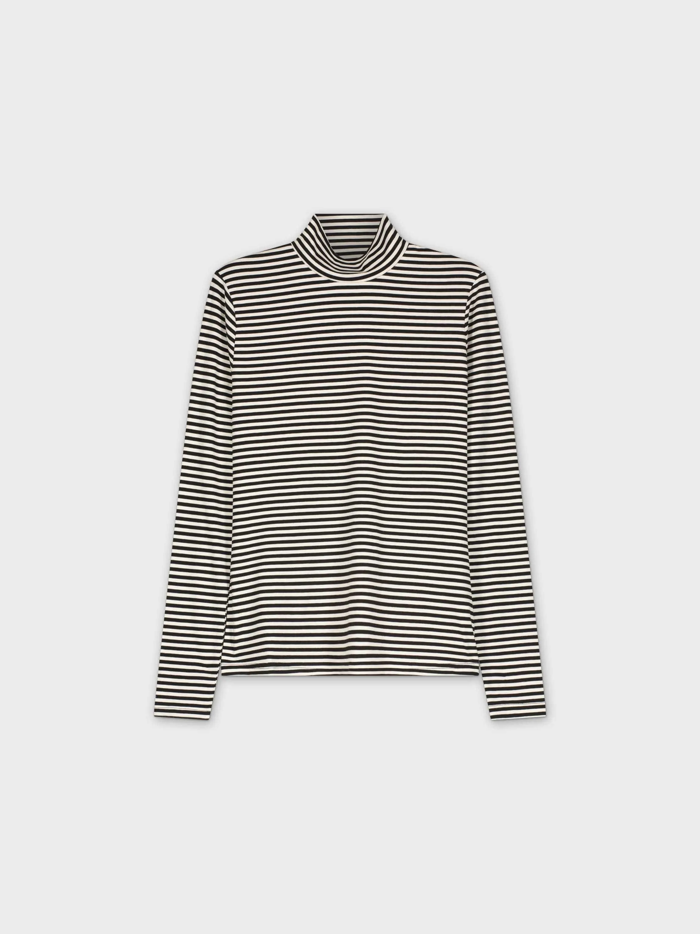 Fine Striped Turtleneck-Black/White