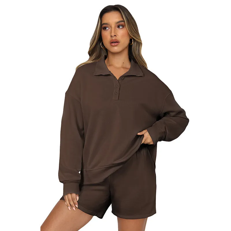 Flygo Women's 2 Piece Outfits Sweatshirt with crop top and shorts