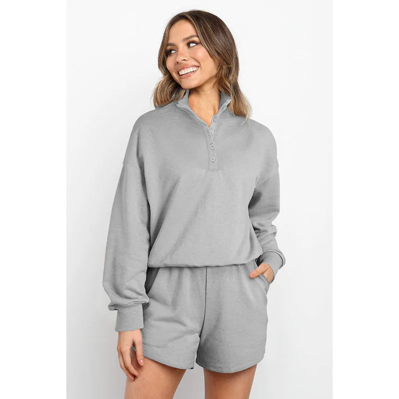 Flygo Women's 2 Piece Outfits Sweatshirt with crop top and shorts