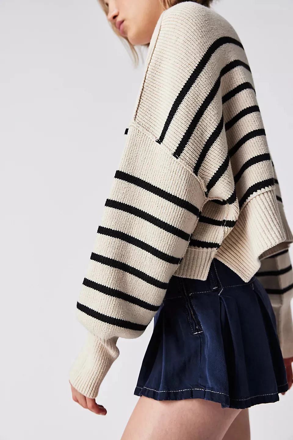 Free People Easy Street Stripe Crop Pullover in Pearl Combo