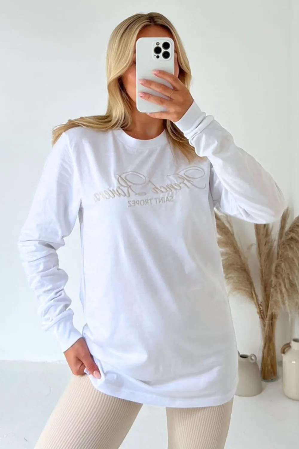 French Riviera cream embroidered long sleeve t-shirt and leggings