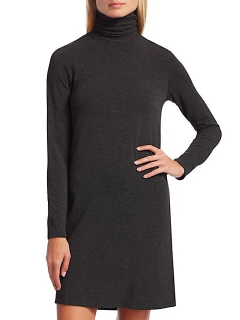 French Terry Turtle Neck Dress - Black