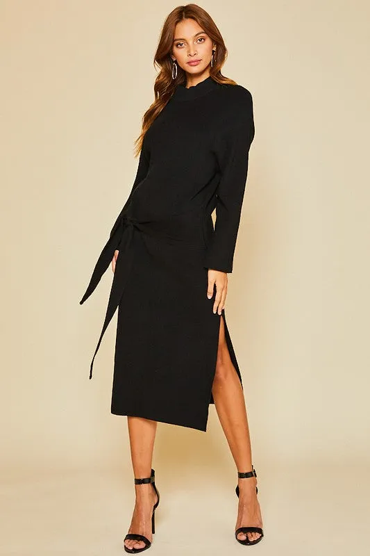 Front Tie Sweater Dress (Black)