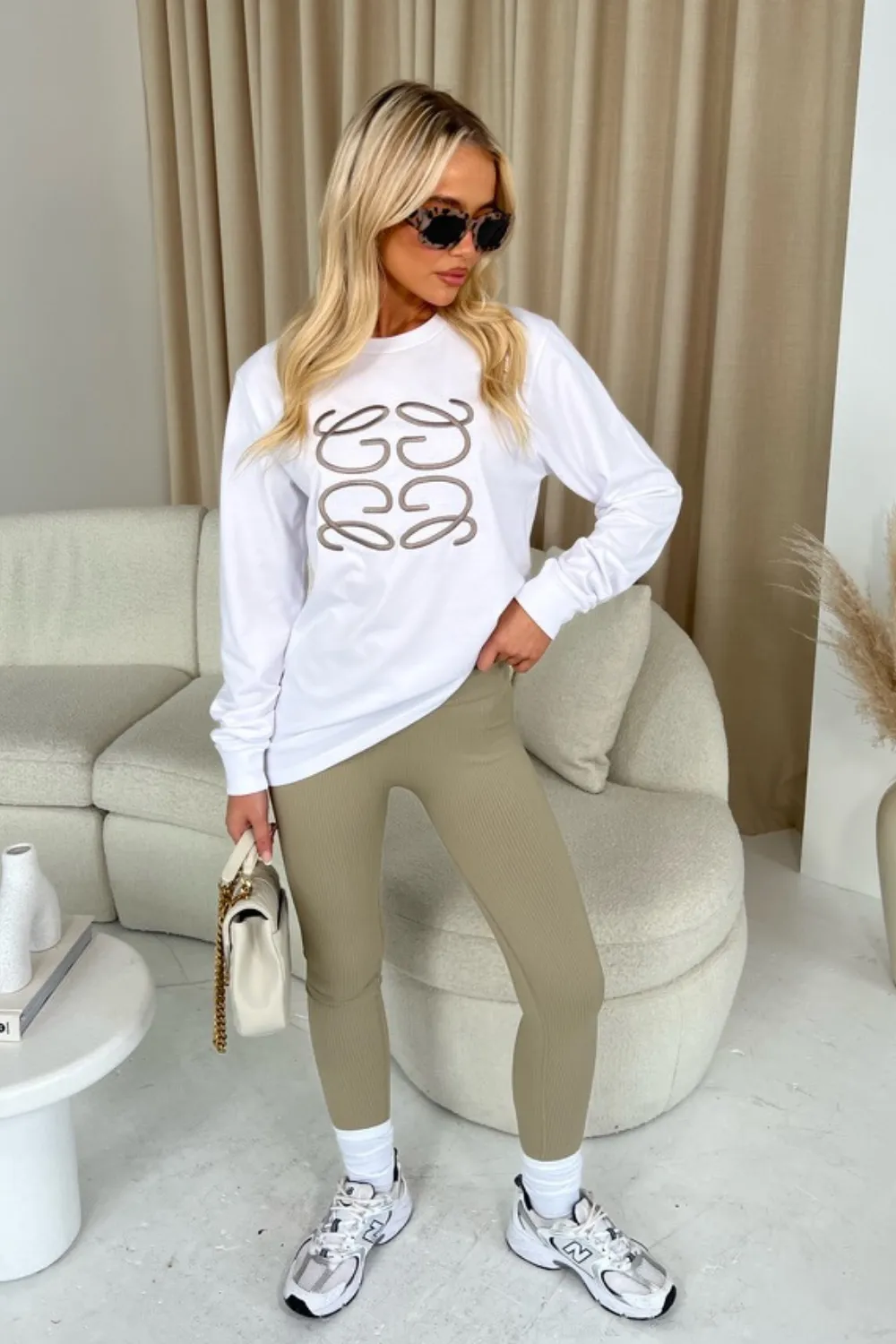 Gege sage embroidered long sleeve t-shirt and leggings