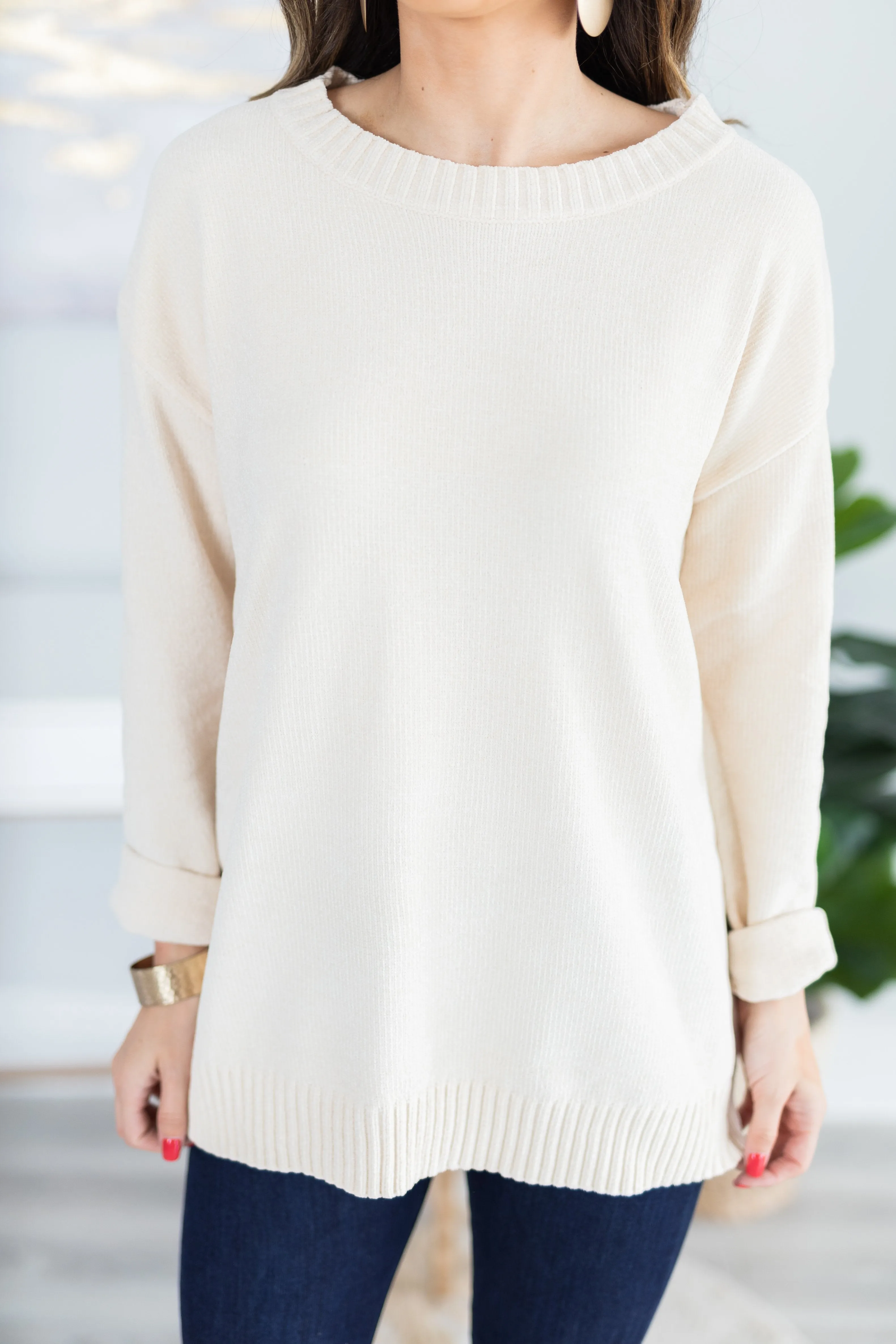 Get Involved Cream White Chenille Sweater