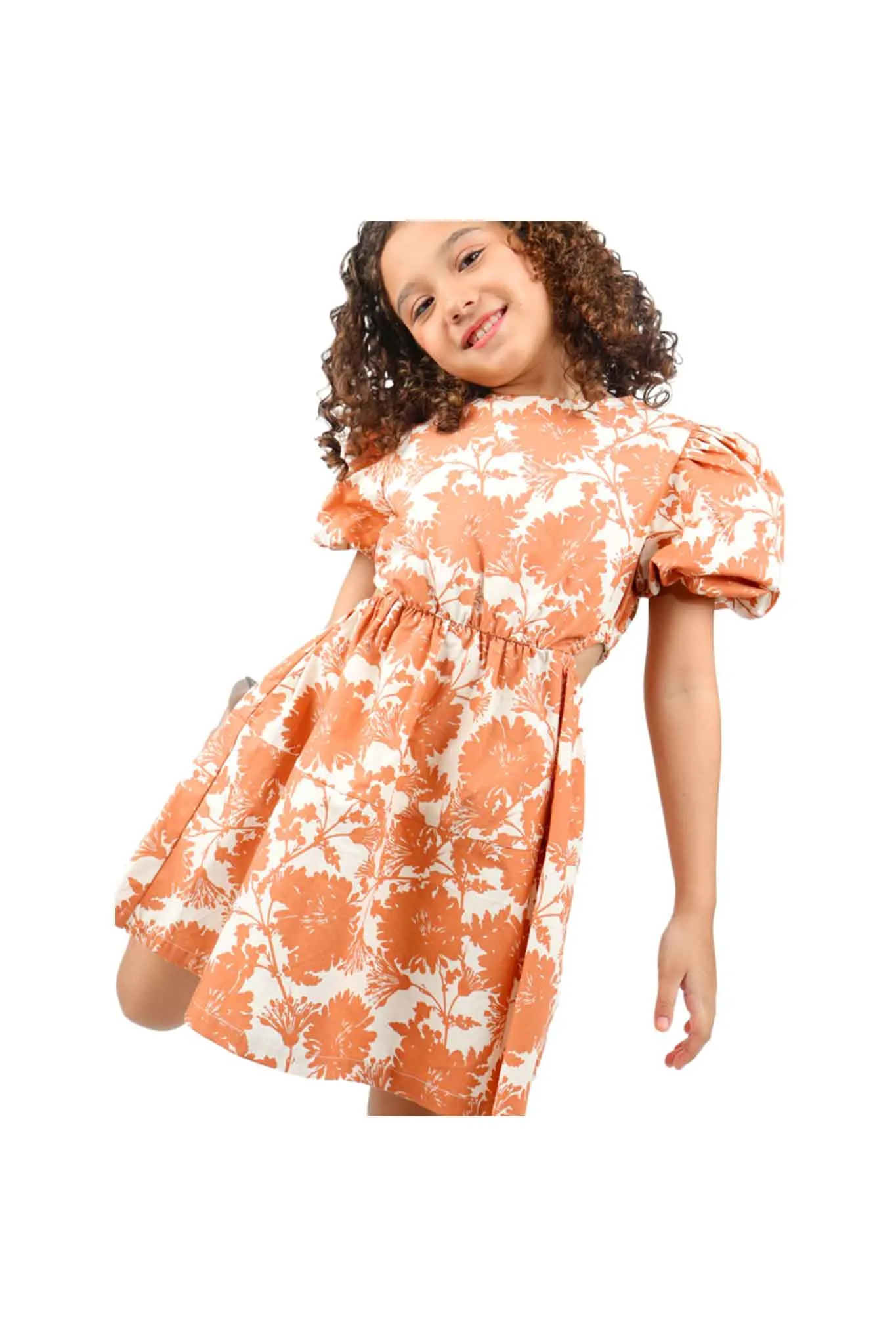 Gingersnaps Printed Dress with Puff Sleeves and Side Peek-A- Boo