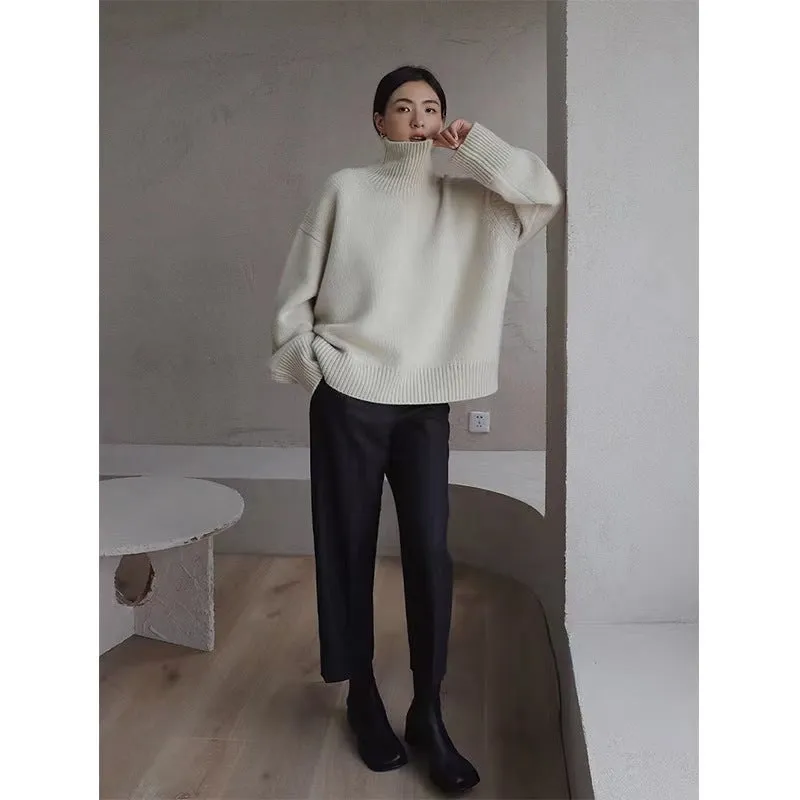 Girlary-shop fall outfits 2024 Knitwear Women's Turtleneck Pullover Women's New Loose Lazy Style Slimming Solid Color Bottoming Shirt Top Women's