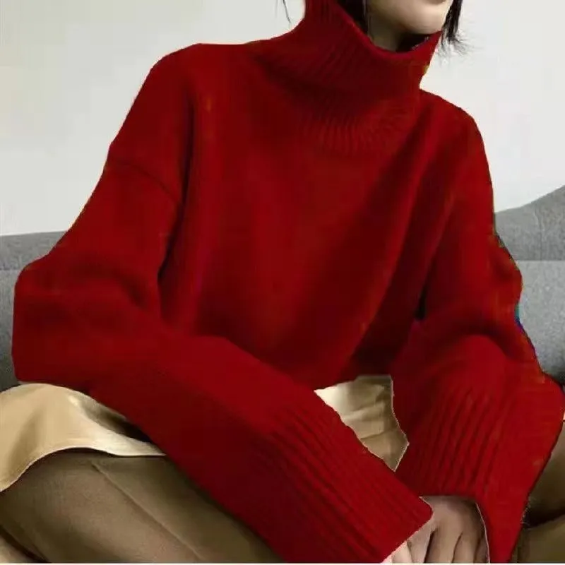 Girlary-shop fall outfits 2024 Knitwear Women's Turtleneck Pullover Women's New Loose Lazy Style Slimming Solid Color Bottoming Shirt Top Women's