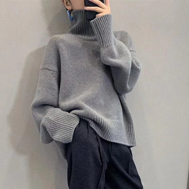 Girlary-shop fall outfits 2024 Knitwear Women's Turtleneck Pullover Women's New Loose Lazy Style Slimming Solid Color Bottoming Shirt Top Women's