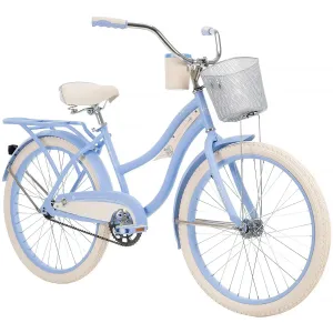 Girl's Deluxe Classic Cruiser Bike 24" Perfect Fit Steel Frame Comfort Ride, Light Blue