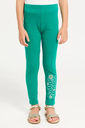 Girls Green Saudi Arabia Printed Leggings