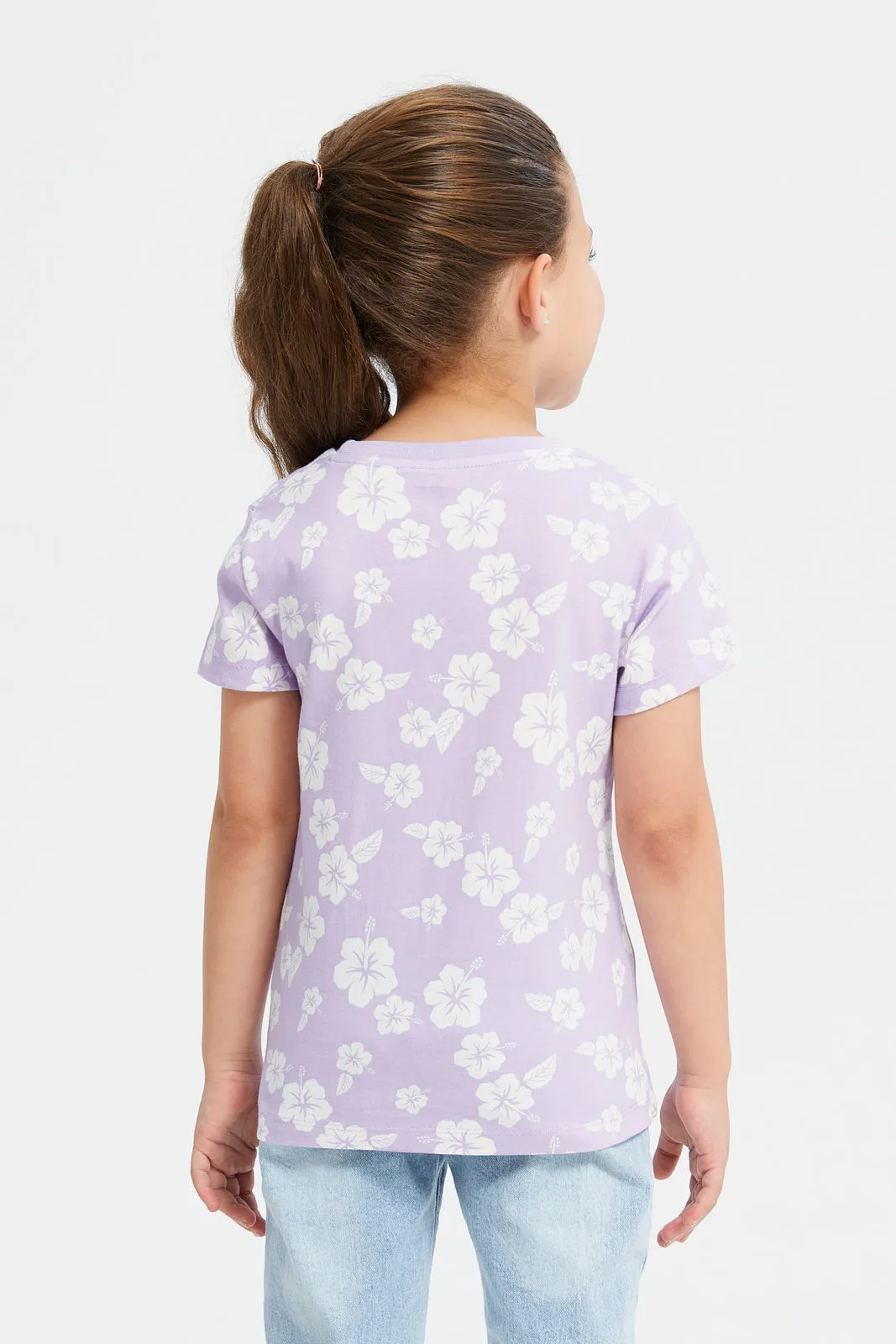 Girls Lilac Floral Print T-Shirt