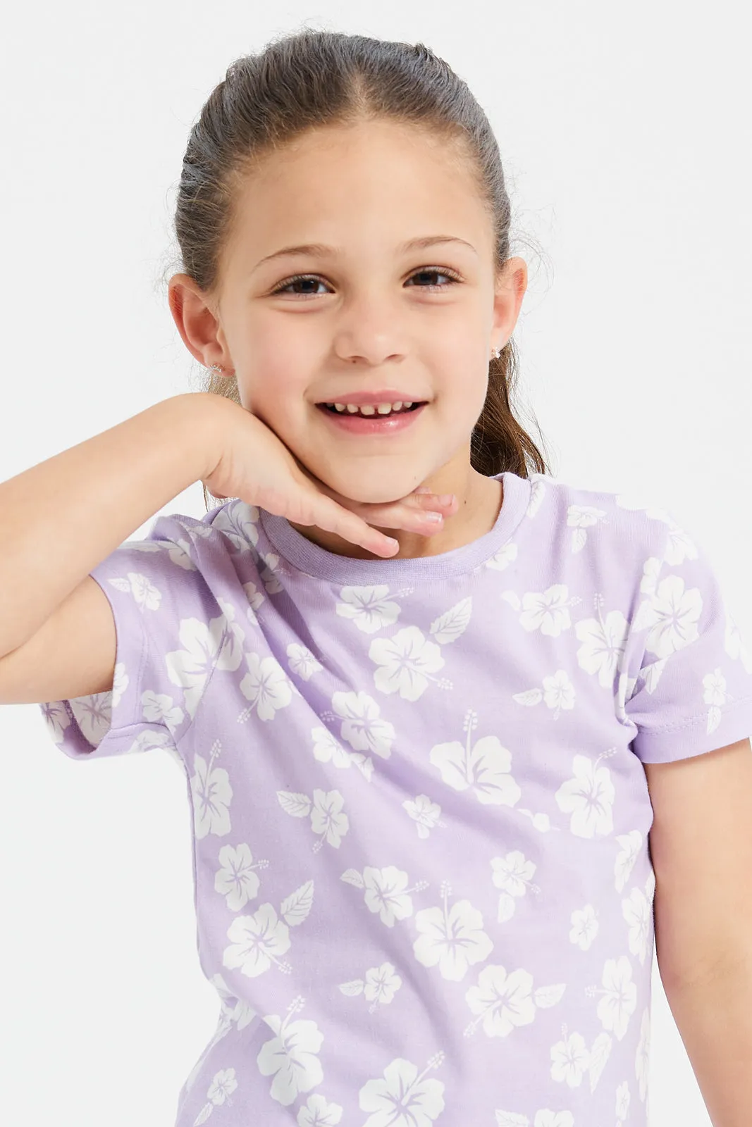 Girls Lilac Floral Print T-Shirt