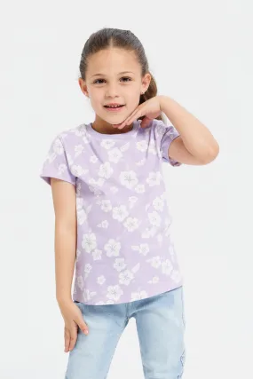 Girls Lilac Floral Print T-Shirt