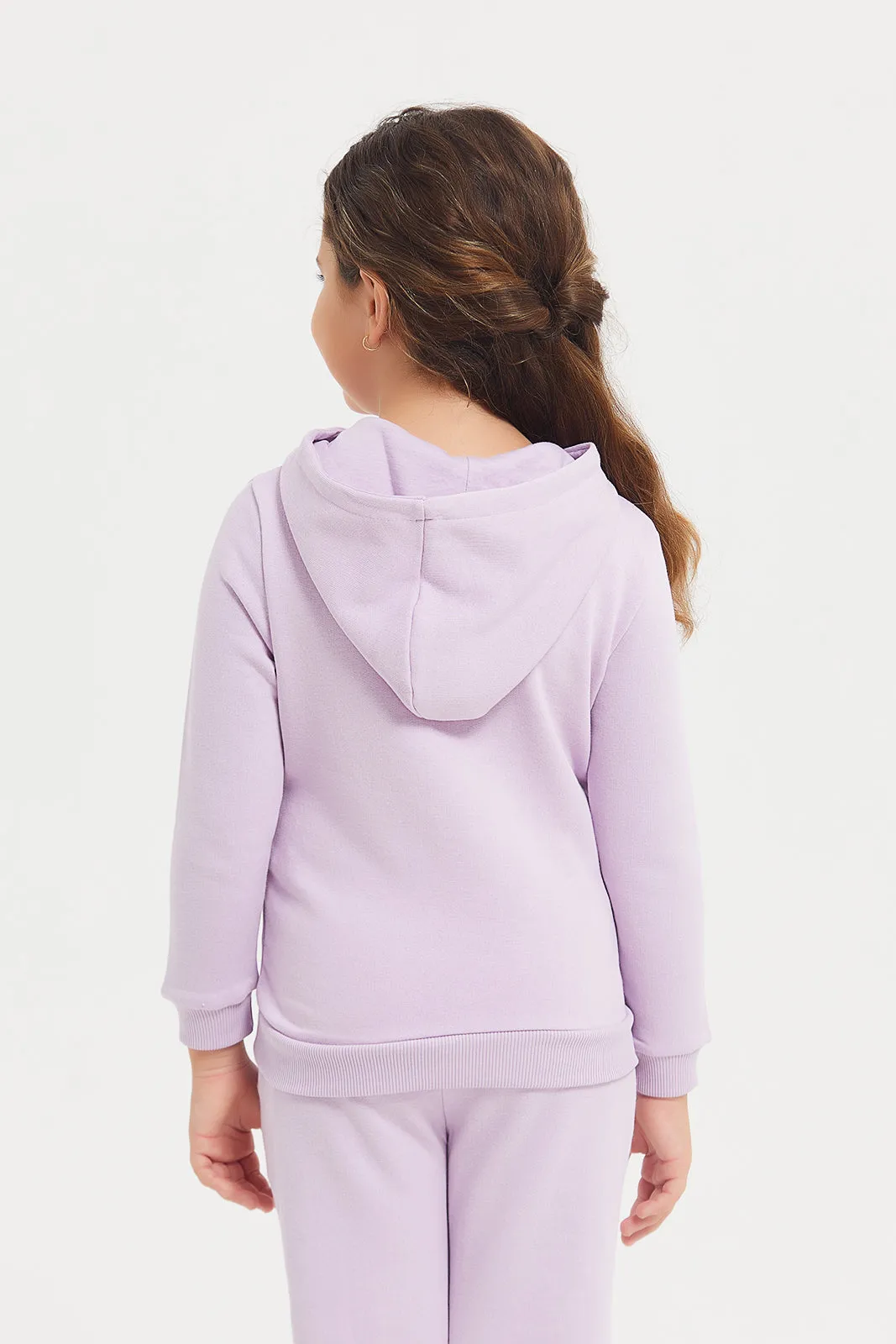 Girls Lilac Placement Print Hooded Sweatshirt