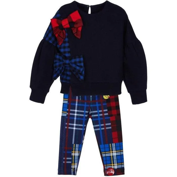 Girls Navy Tartan Legging Set