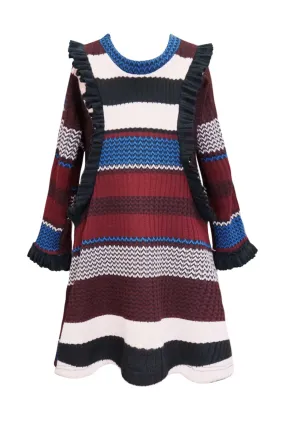 Girls Striped Long Sleeve Sweater Dress